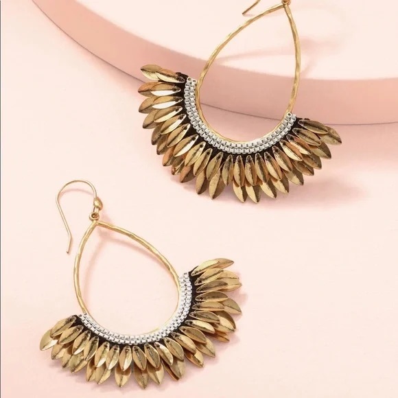 Stella & Dot Fringe Mixed Metal Statement Earrings - Picture 1 of 2